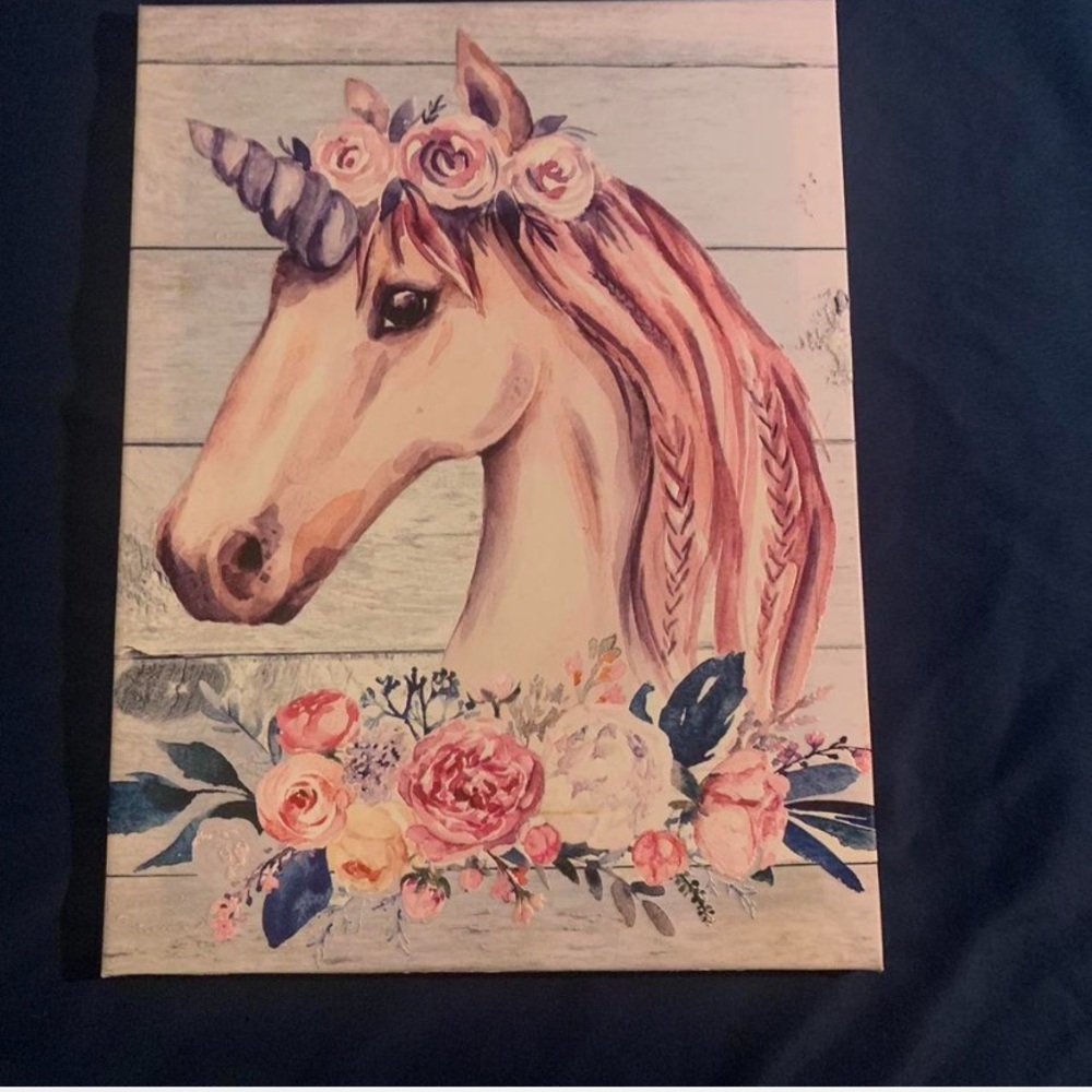 Floral Unicorn Canvas Art - Pink and Cream